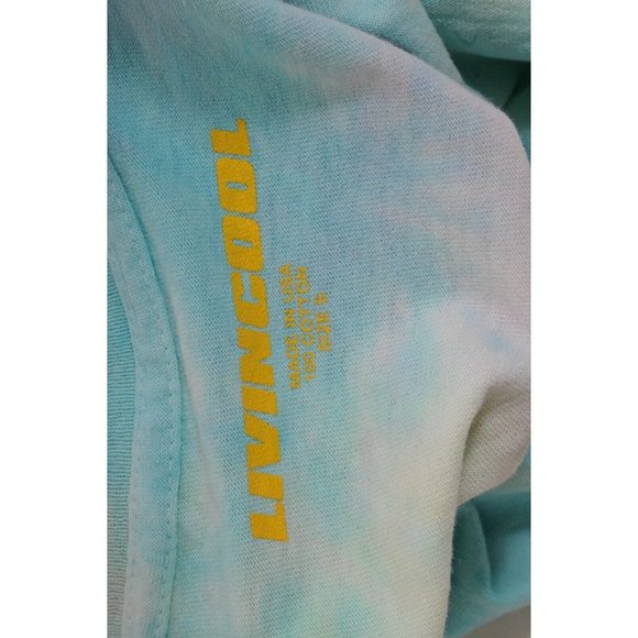 Livin Cool Womens Crop Top Size Small Blue Yellow Tie Dye Cotton T Shirt Raw Hem - Picture 7 of 7
